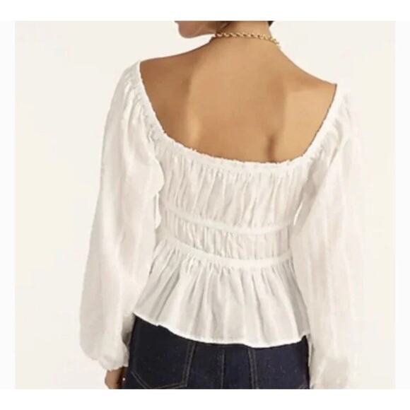 J. Crew Puff-Sleeve White Textured Cotton Blouse Top size Large - Picture 2 of 9
